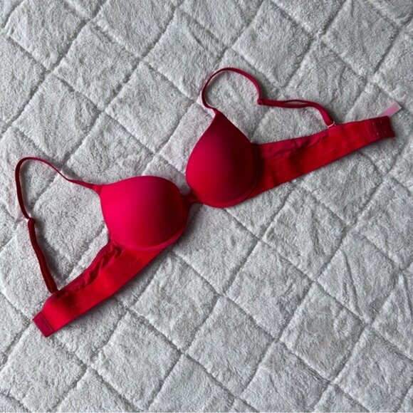 Victoria's Secret PINK | Red Script Wear Everywhere Push Up Bra | Size 34A - Picture 2 of 13